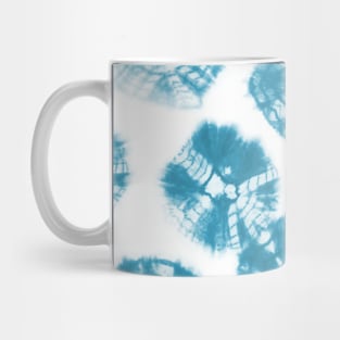 Shibori Kumo tie dye caribbean blue dots over white Mug